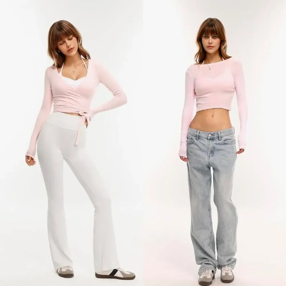 ☔️🔸️🅰️NWT Pink Reversible Crisscross Tie Long Sleeve Top Medium